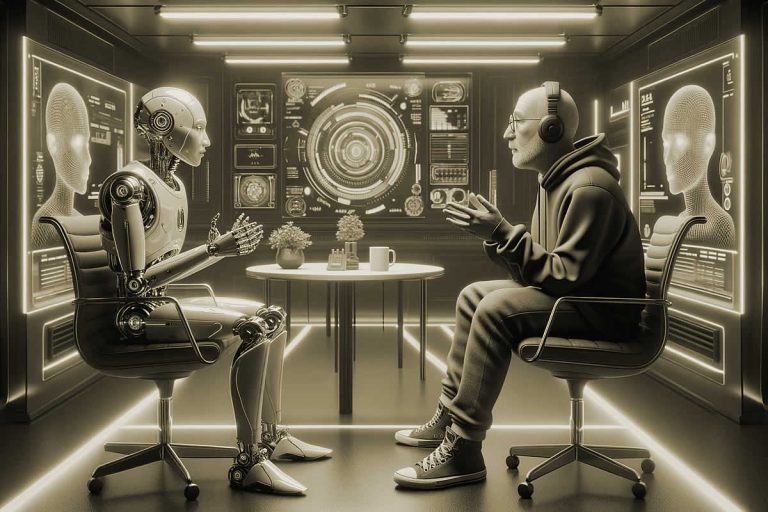 AI interviews a human - image by DALL-E