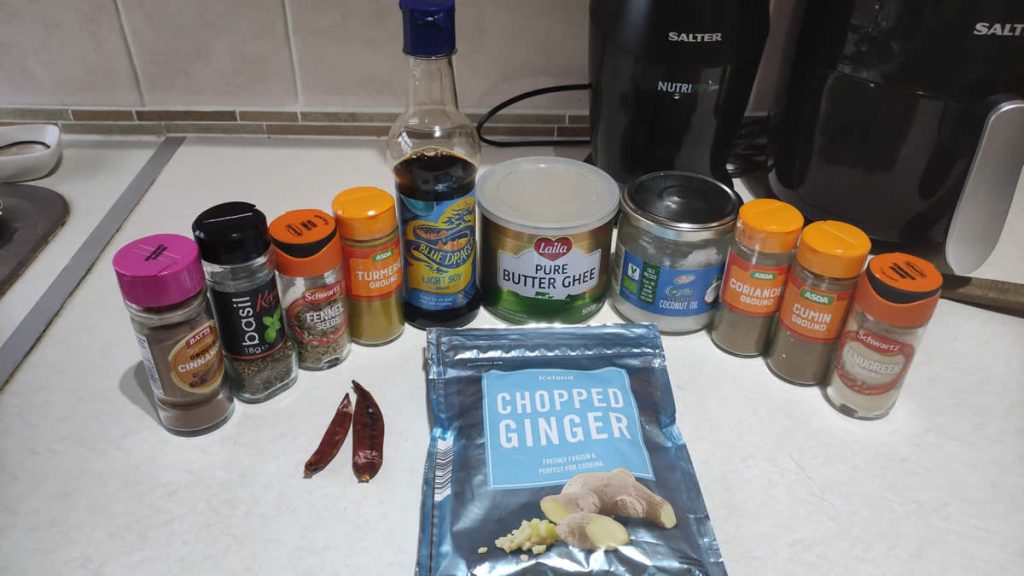 A chicken stir fry recipe created by ChatGPT from a photo of spices in jars. 